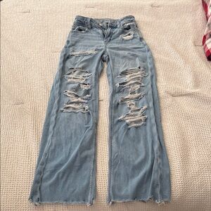 American Eagle Distressed Light Blue Women's Wide-Leg Jeans